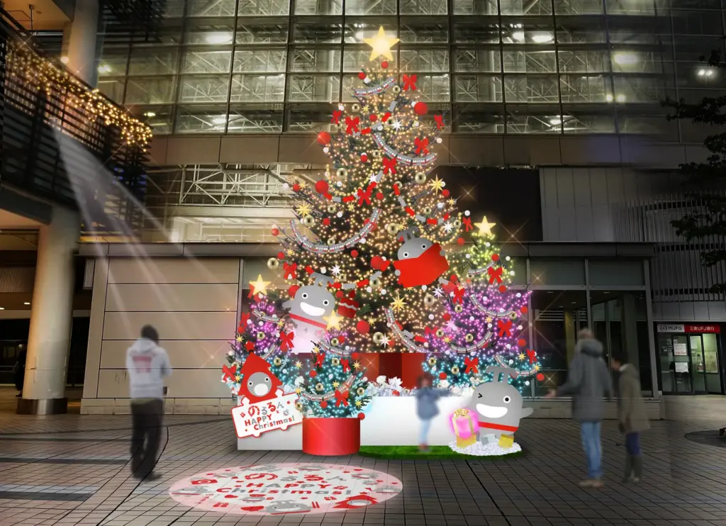 たまプラーザテラスのクリスマスツリーとのるるんのコラボ装飾イメージ