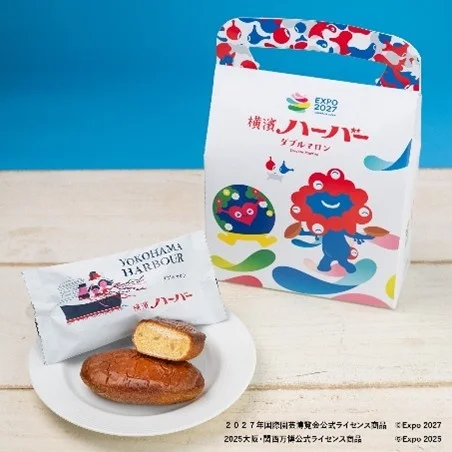 ミャクミャクとトゥンクトゥンクがデザインされた横濱ハーバーダブルマロンの限定パッケージ