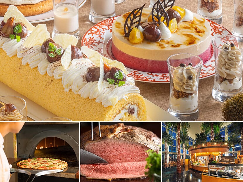 カフェ トスカ(横浜ベイホテル東急)秋限定メニュー:「マロン×秋の味覚デザートブッフェ」— ライブ絞りモンブラン、かぼちゃスイーツなど。